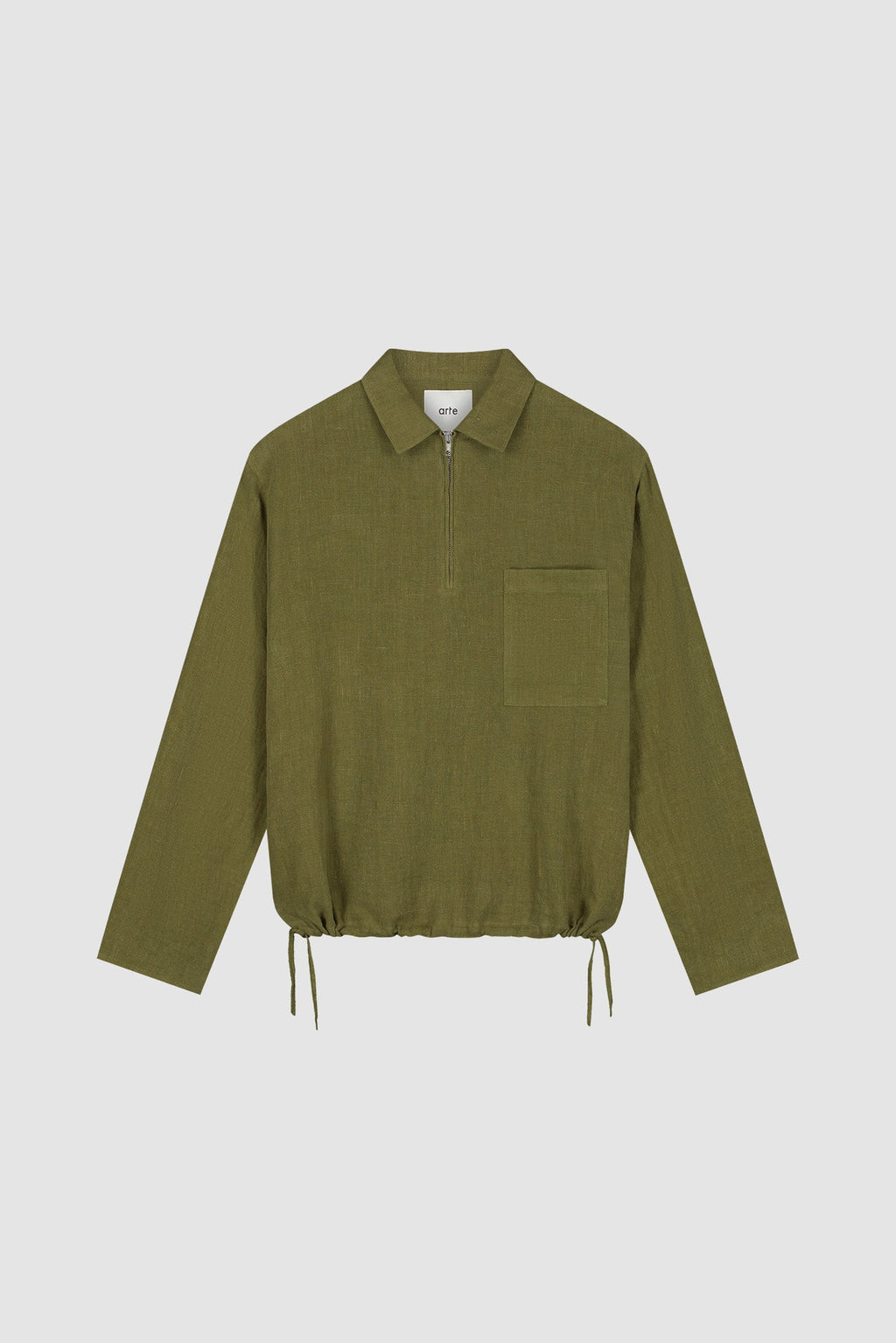 Pull à fermeture éclair quart de longueur en lin - Vert