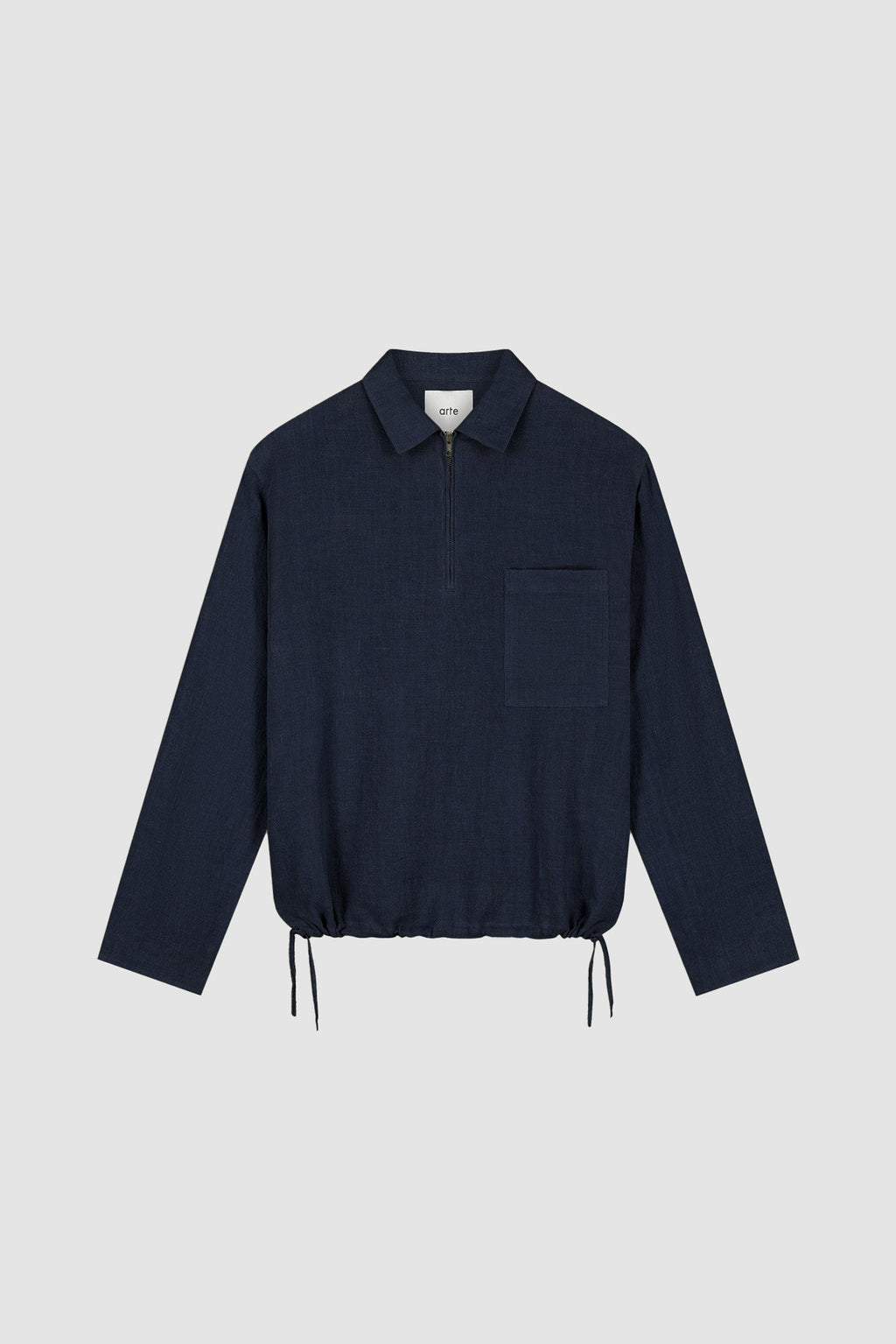 Pull à fermeture éclair quart de longueur en lin - Bleu marine