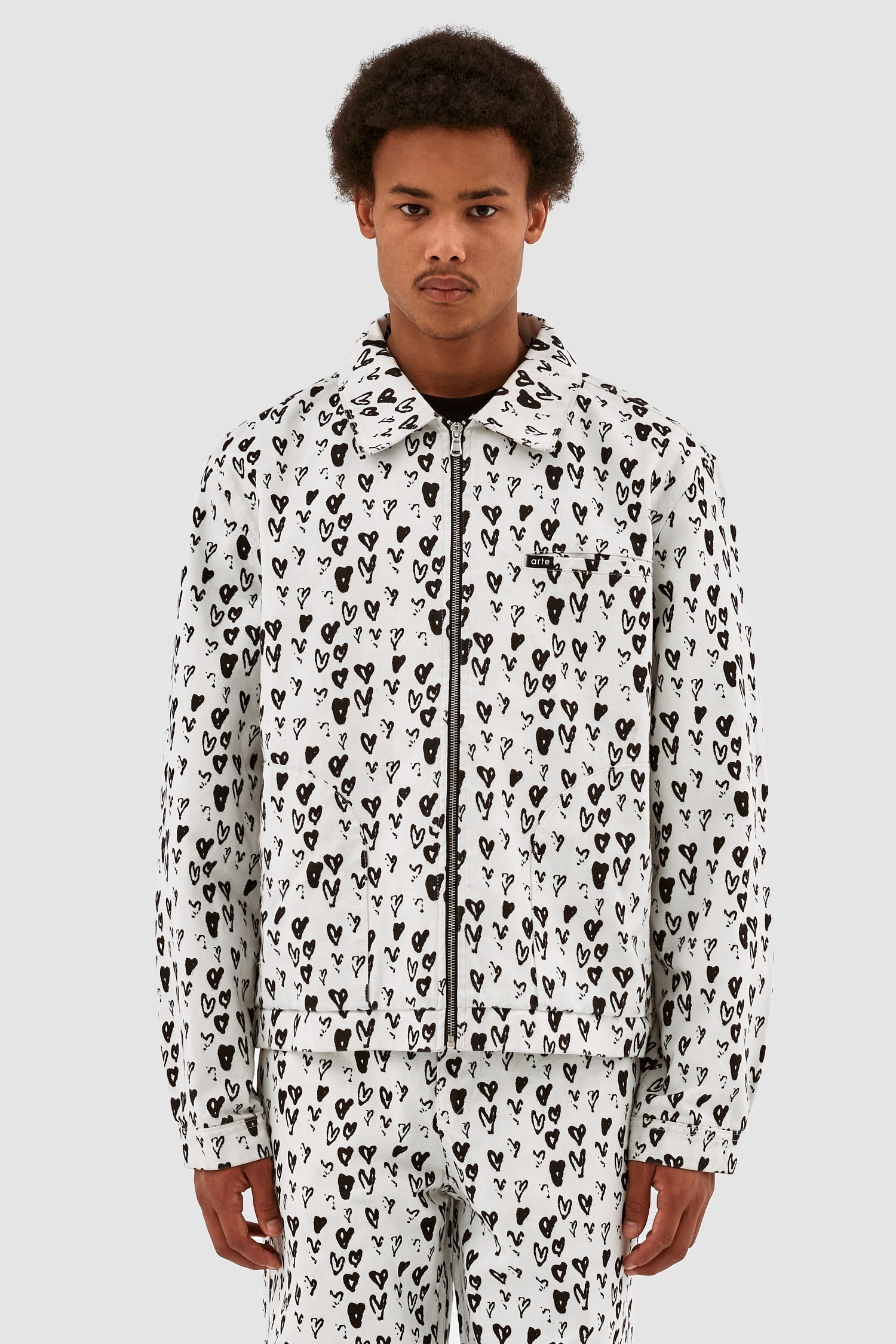 Veste Jean Allover Heart - Blanc/Noir