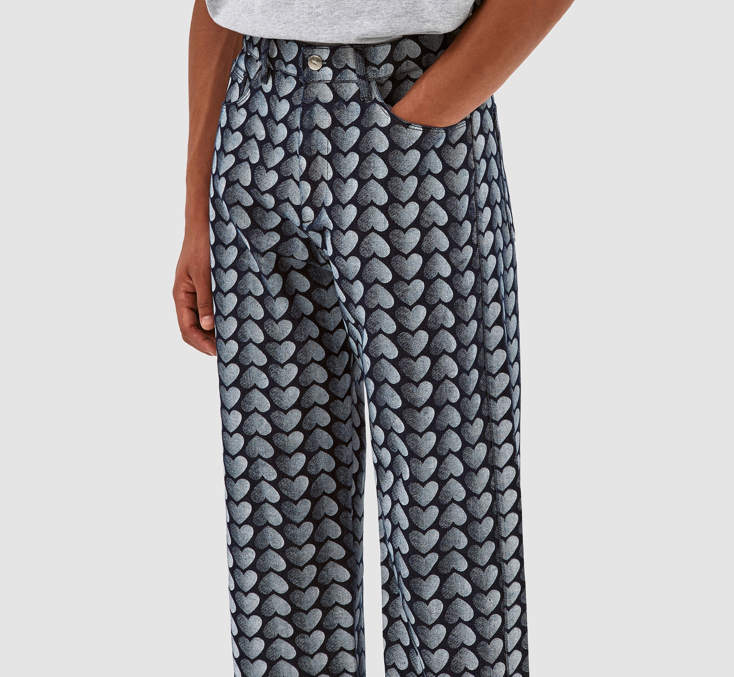 Pantalon Jean Allover Heart - Denim délavé