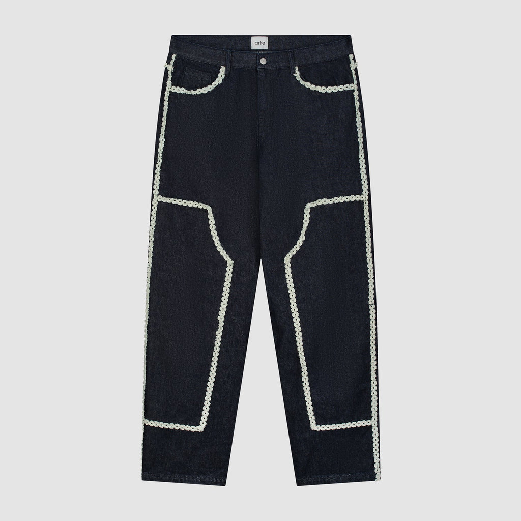 Pantalon en denim à bordures fleuries - Dark Wash