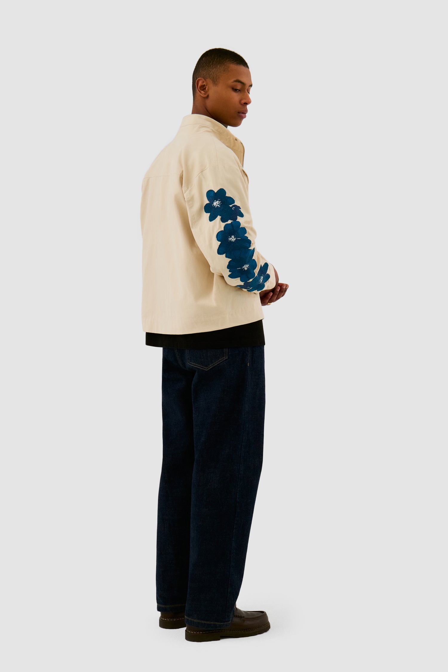 Veste brodée de fleurs - Crème