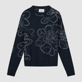 Tricot à fleurs brodées - Marine