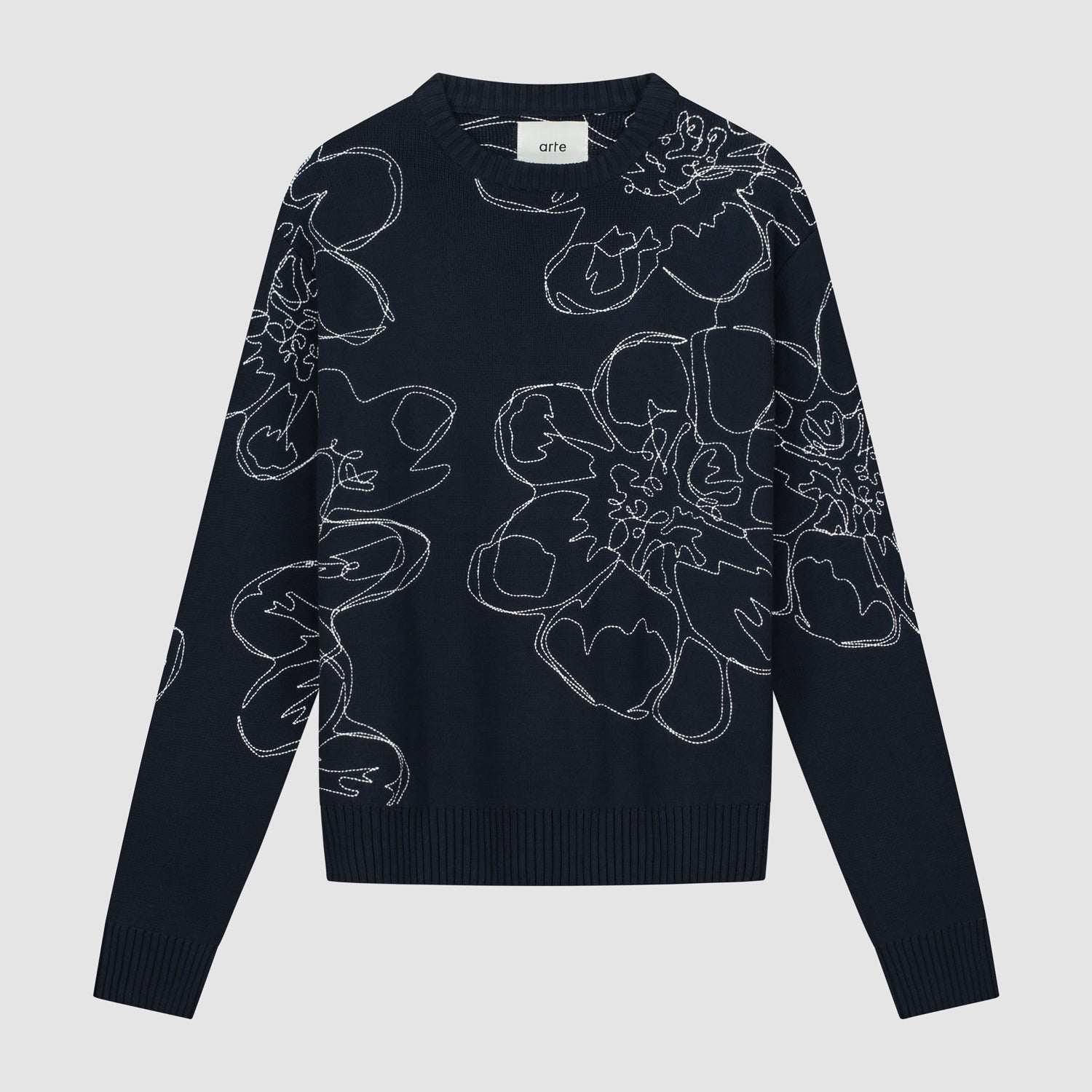 Tricot à fleurs brodées - Marine