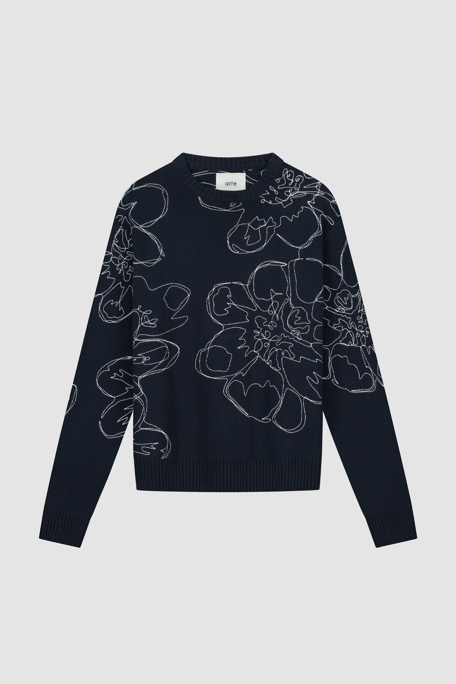 Tricot à fleurs brodées - Marine