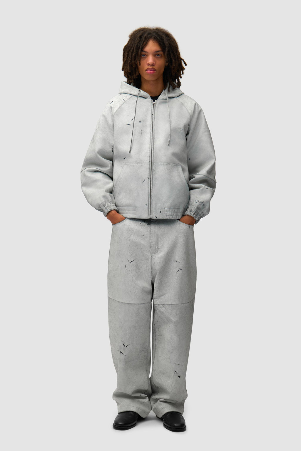 Pantalon en cuir craquelé - Blanc