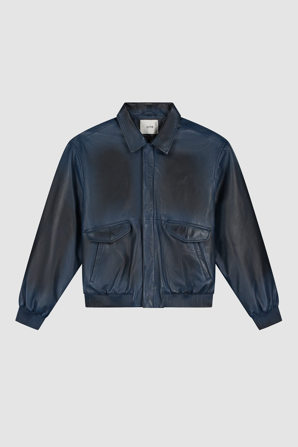 Veste en cuir délavé - Marine