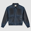 Veste en cuir délavé - Marine