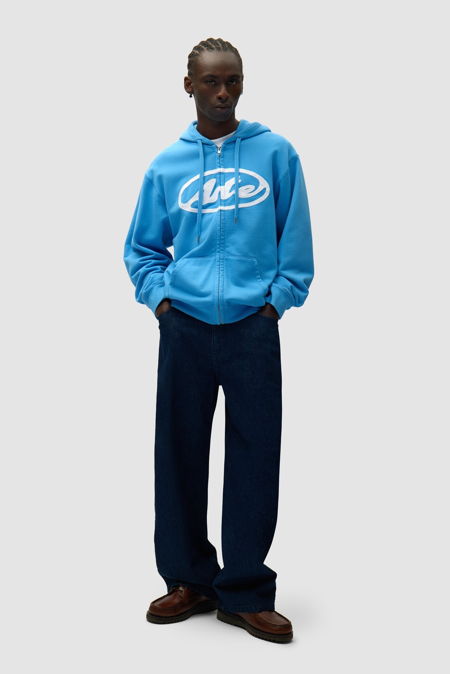 Sweat à capuche zippé avec logo circulaire - Bleu