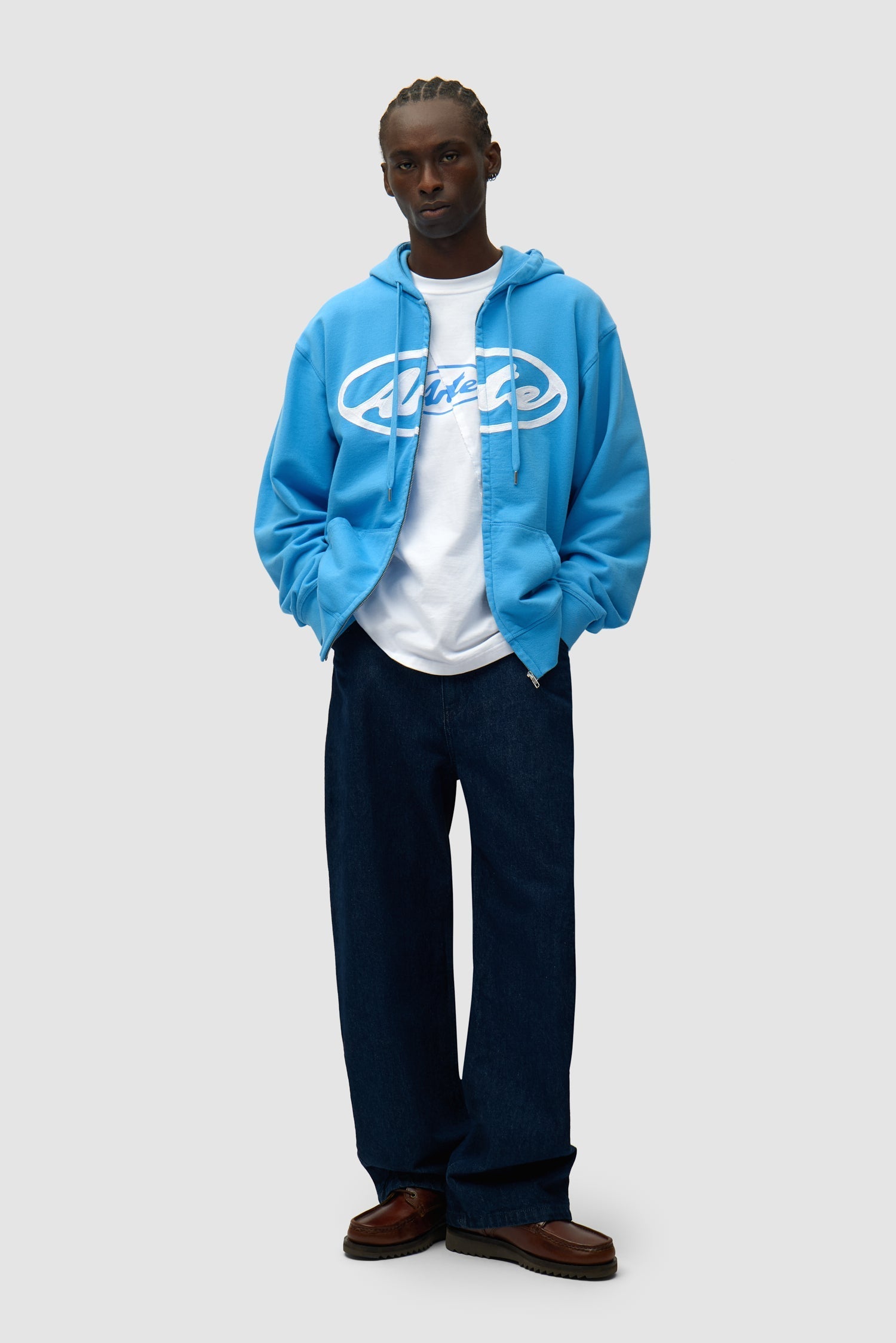 Sweat à capuche zippé avec logo circulaire - Bleu