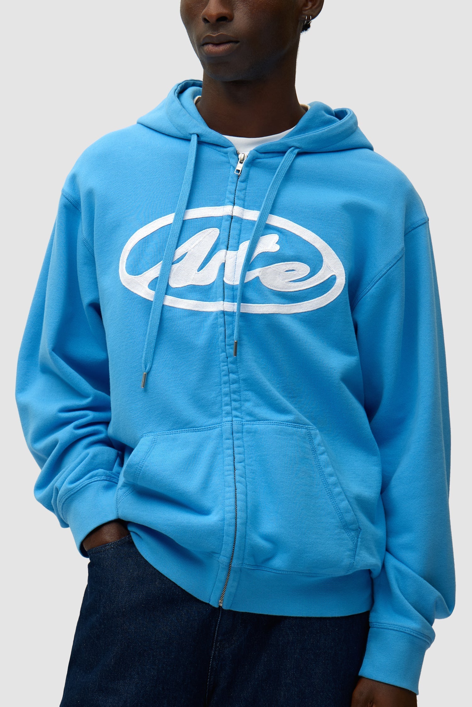 Sweat à capuche zippé avec logo circulaire - Bleu