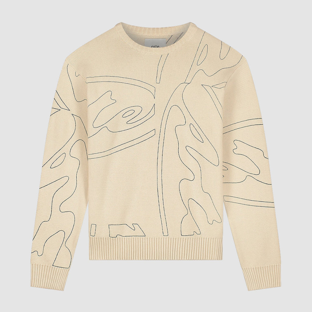 Pull en maille avec logo cercle sur toute la surface - Crème