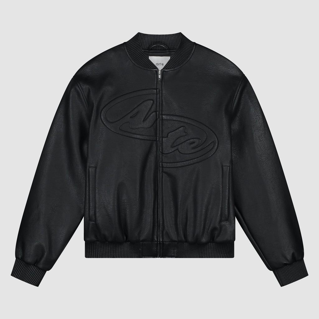 Veste en cuir avec demi-logo - Noir