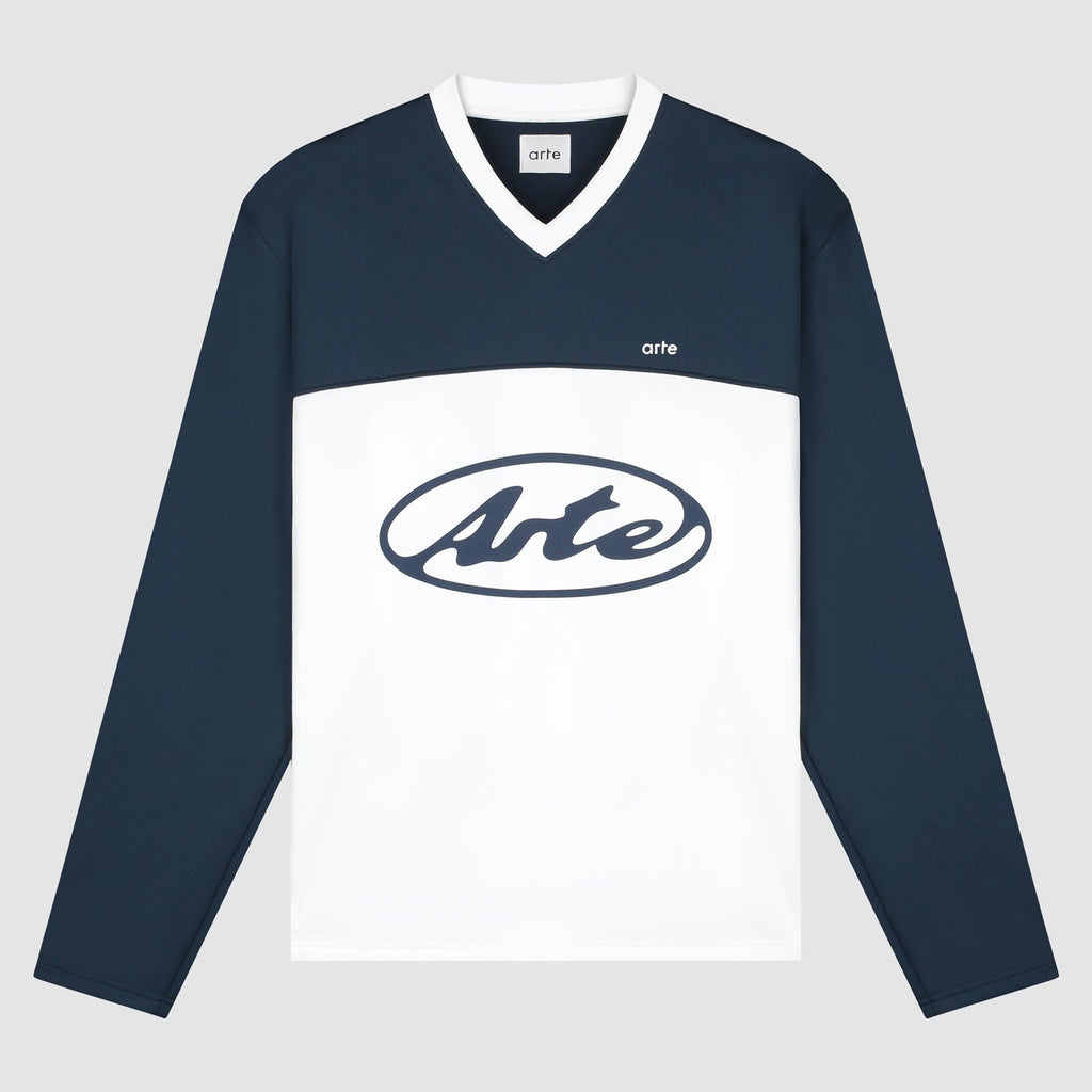 T-shirt à manches longues avec logo circulaire - Blanc/Bleu marine