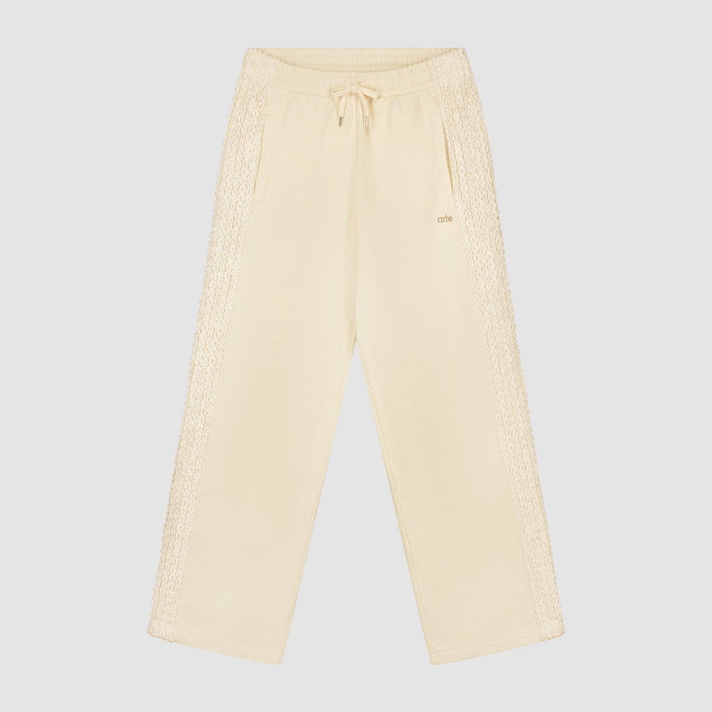 Pantalon à bandes fleuries - Crème
