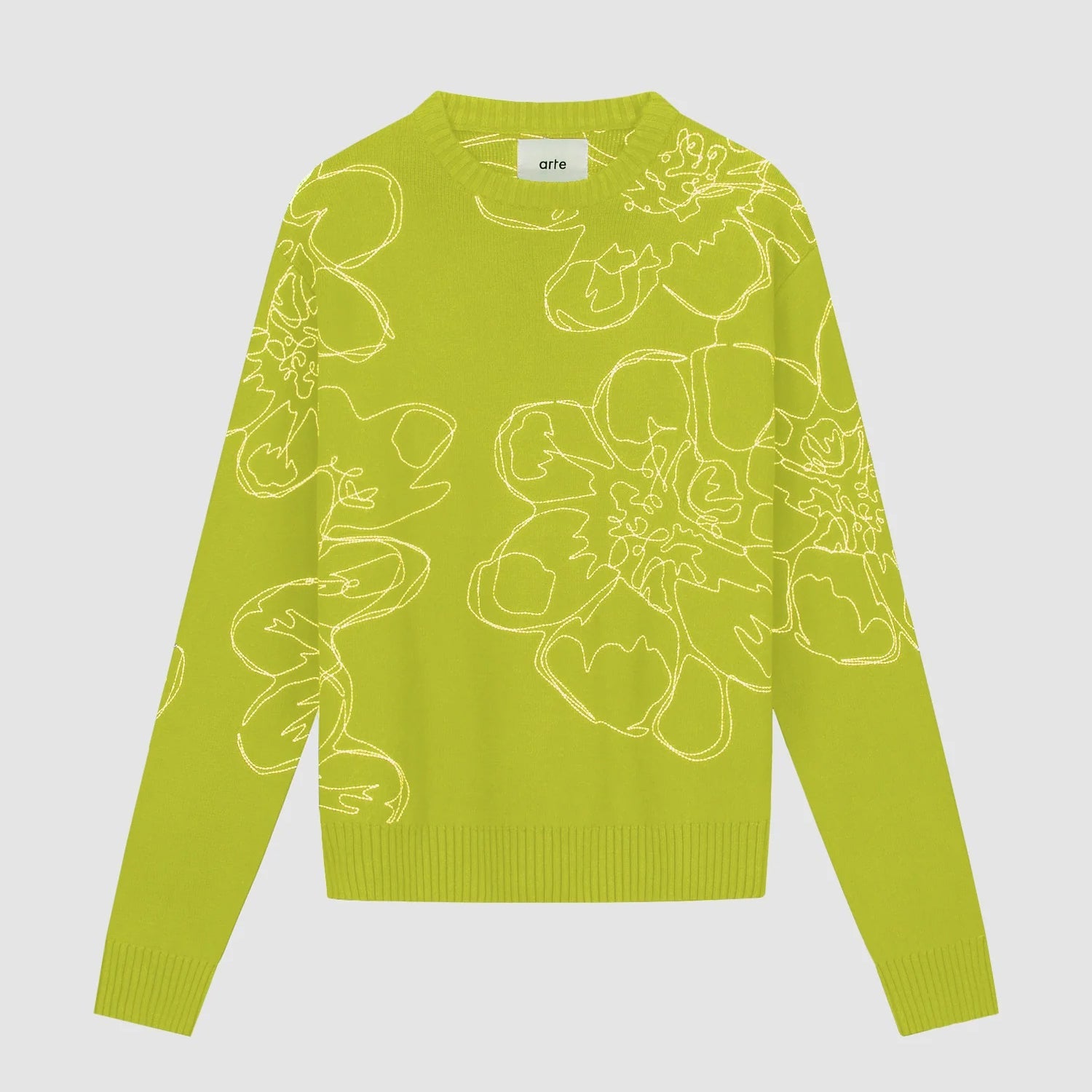 Tricot à fleurs brodées - Vert clair
